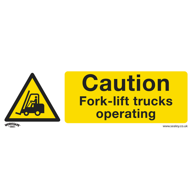 Warning Safety Sign - Caution Fork-Lift Trucks - Self-Adhesive Vinyl - Pack of 10 - SS44V10 - Farming Parts