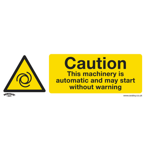 Warning Safety Sign - Caution Automatic Machinery - Self-Adhesive Vinyl - Pack of 10 - SS47V10 - Farming Parts