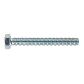 An image of the Sealey HT Setscrew M5 x 40mm 8.8 Zinc (Pack of 50 - SS540), featuring a metallic hexagonal head and a fully threaded shank made from high tensile strength steel.