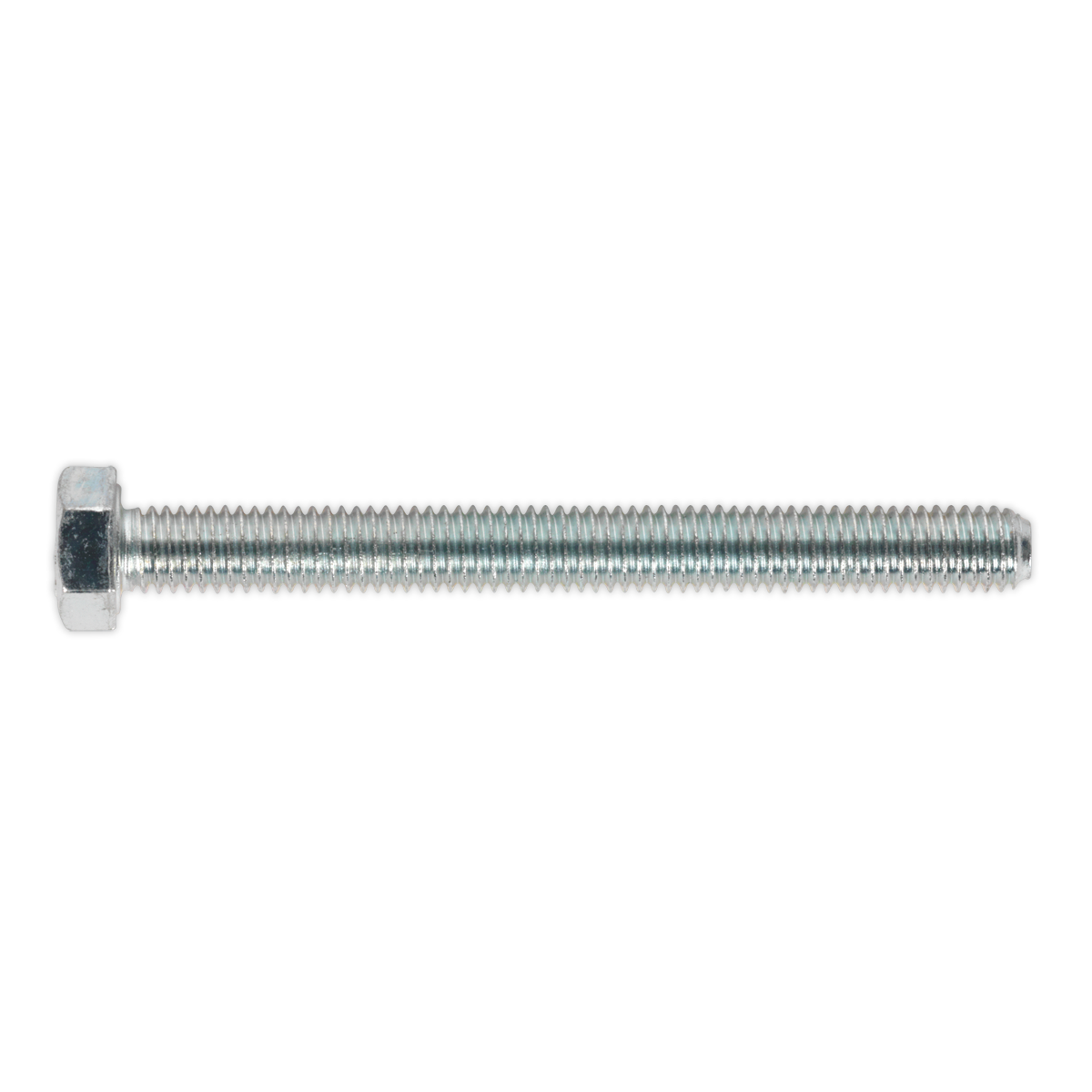 Shown is the HT Setscrew M5 x 50mm 8.8 Zinc from Sealey, featuring high tensile strength, full threading, and a hexagonal head.