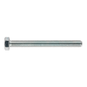 Shown is the HT Setscrew M5 x 50mm 8.8 Zinc from Sealey, featuring high tensile strength, full threading, and a hexagonal head.