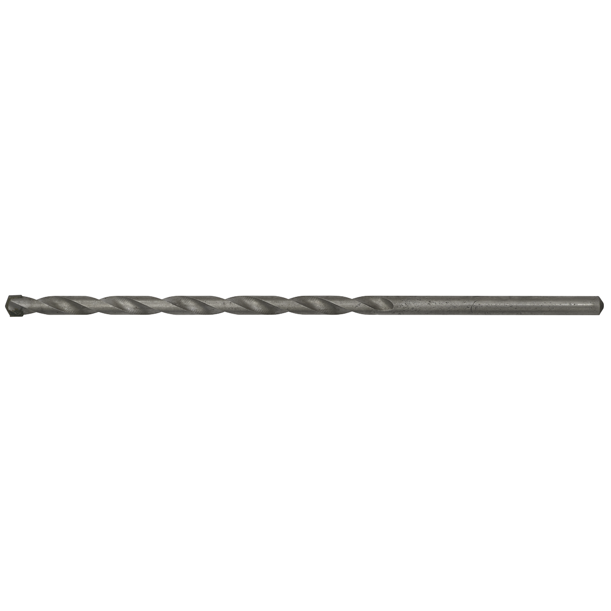 A horizontally positioned Sealey Straight Shank Rotary Impact Drill Bit Ø5.5 x 150mm - SS55X150 is displayed against a white background, featuring a pointed tip for general-purpose drilling.