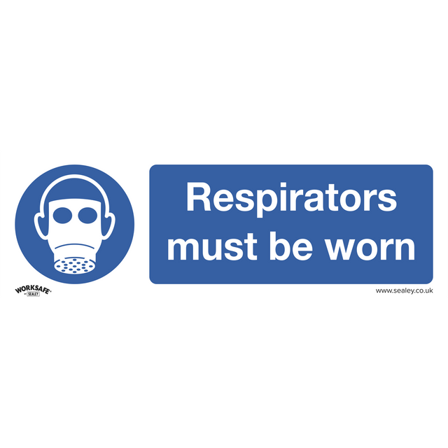 Mandatory Safety Sign - Respirators Must Be Worn - Self-Adhesive Vinyl - Pack of 10 - SS56V10 - Farming Parts