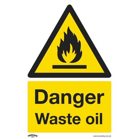 Warning Safety Sign - Danger Waste Oil - Self-Adhesive Vinyl - Pack of 10 - SS60V10 - Farming Parts