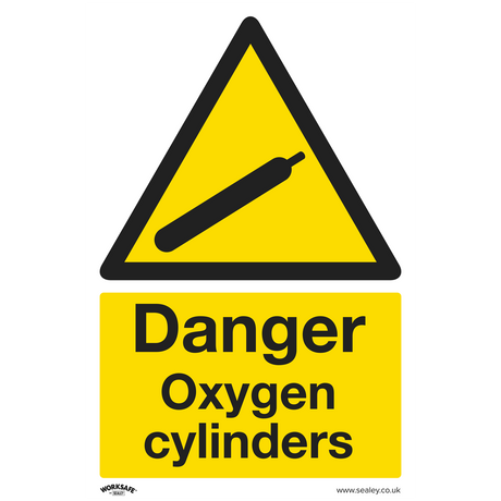Warning Safety Sign - Danger Oxygen Cylinders - Rigid Plastic - Pack of 10 - SS61P10 - Farming Parts