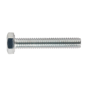 The HT Setscrew M6 x 35mm 8.8 Zinc by Sealey, featuring a hexagon head and fully threaded design with high tensile strength, is shown against a white background.