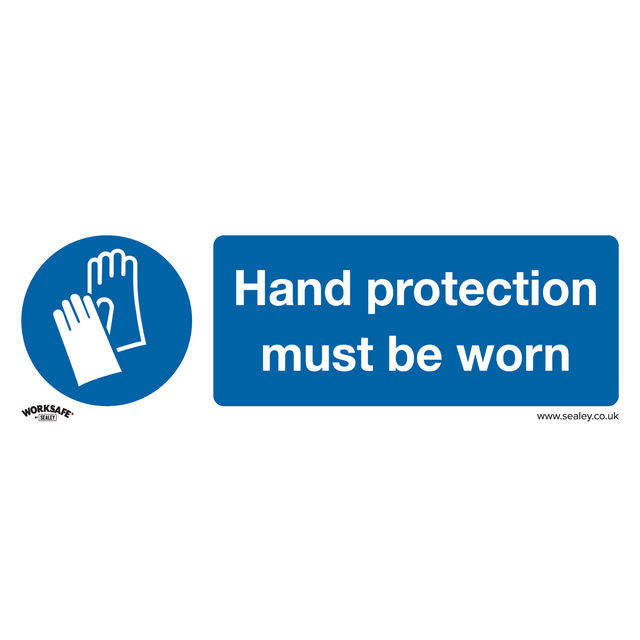 Mandatory Safety Sign - Hand Protection Must Be Worn - Self-Adhesive Vinyl - Pack of 10 - SS6V10 - Farming Parts
