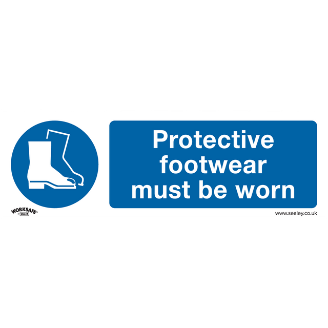 Mandatory Safety Sign - Protective Footwear Must Be Worn - Self-Adhesive Vinyl - Pack of 10 - SS7V10 - Farming Parts