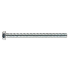 A Sealey HT Setscrew (SS8100) M8 x 100mm with a threaded shaft, made from high tensile steel, ensuring durability and strength. Pack of 25.