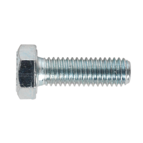 A close-up image of a Sealey HT Setscrew M8 x 25mm 8.8 Zinc from pack SS825, showcasing its threaded shaft, hexagonal head, and shiny surface. This example of high tensile strength bolts exhibits superior durability and reliability.