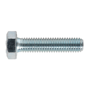 A Sealey HT Setscrew M8 x 35mm 8.8 Zinc (Pack of 50 - SS835) with high tensile strength and a fully threaded body, viewed horizontally against a white background.