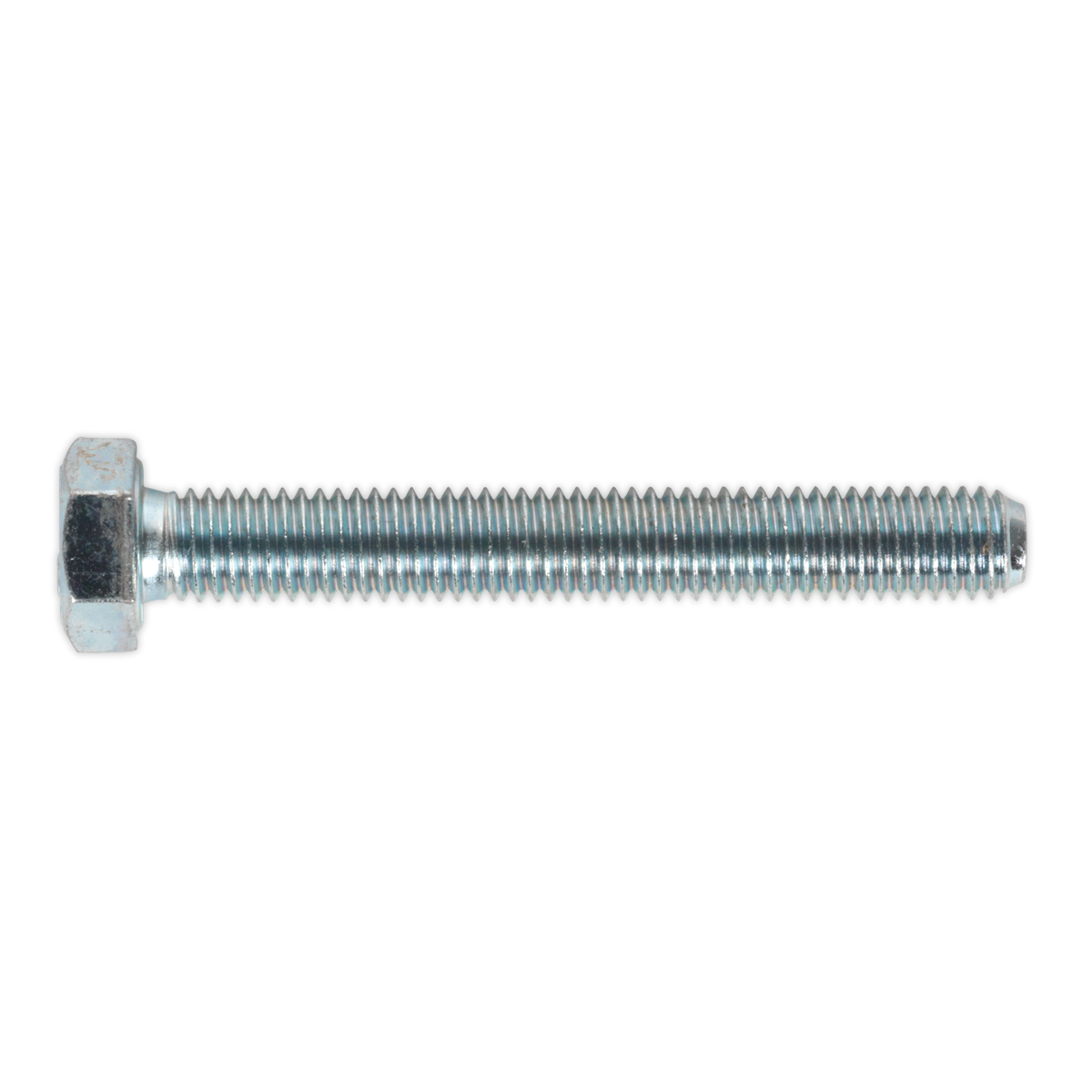 The Sealey HT Setscrew M8 x 60mm 8.8 Zinc (Pack of 50 - SS860) is a high tensile strength metal hex bolt with a fully threaded shaft and a hexagonal head, similar to zinc plated setscrews.