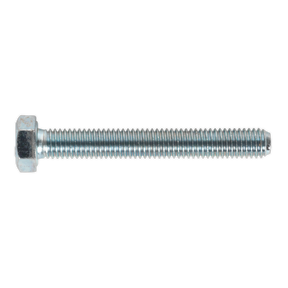 The Sealey HT Setscrew M8 x 60mm 8.8 Zinc (Pack of 50 - SS860) is a high tensile strength metal hex bolt with a fully threaded shaft and a hexagonal head, similar to zinc plated setscrews.
