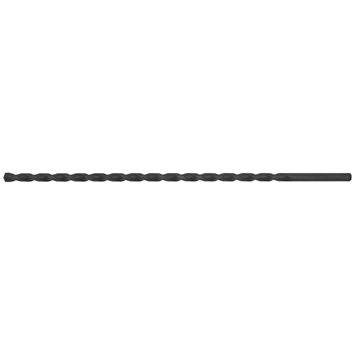 A single long, black Sealey Straight Shank Rotary Impact Drill Bit Ø8 x 300mm (SS8X300) with spiral flutes, suitable for general-purpose drilling and compatible with a 1/2" chuck.