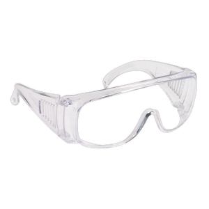 The Sealey Safety Spectacles BS EN 166/F - SSP29 feature a wrap-around design, side vents, and an adjustable nose piece. These lightweight goggles meet BS EN 166/F standards.