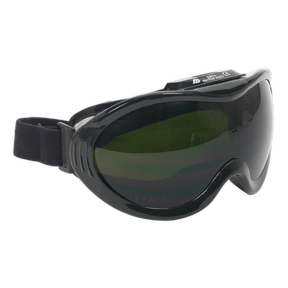 Black and green-tinted Gas Welding Goggles - SSP5 by Sealey with an adjustable strap, reminiscent of a welding lens.