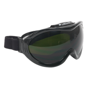 Black and green-tinted Gas Welding Goggles - SSP5 by Sealey with an adjustable strap, reminiscent of a welding lens.