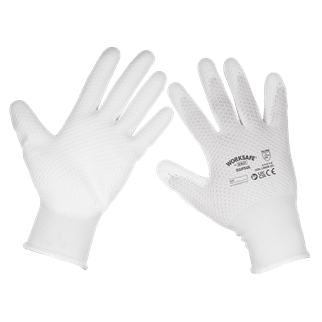 Sealey | Worksafe® White Precision Grip Gloves, Large - Pack of 6 Pairs - SSP50L/6