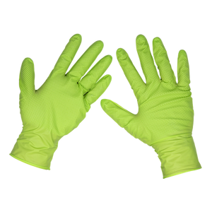 Sealey | Diamond Grip Extra-Thick Nitrile Powder-Free Gloves, Hi-Vis Green, Large - Pack of 50 - SSP54L