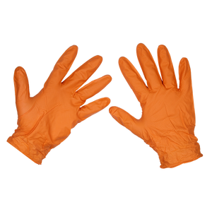 Orange Diamond Grip Extra-Thick Nitrile Powder- Free Gloves Large - Pack of 50 - SSP56L - Farming Parts