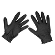 Sealey Black Diamond Grip Extra-Thick Nitrile Powder-Free Gloves Large - Pack of 50 (SSP57L) are shown with palms facing down, crafted from extra-thick nitrile for added durability and chemical resistance.