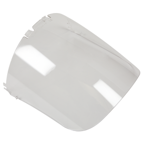 A clear, curved plastic face shield, Replacement Visor for SSP78.V2 - SSP78.V2R by Sealey, with attachment points along the top edge. The full face shield is shown against a white background, highlighting its transparency and smooth surface.