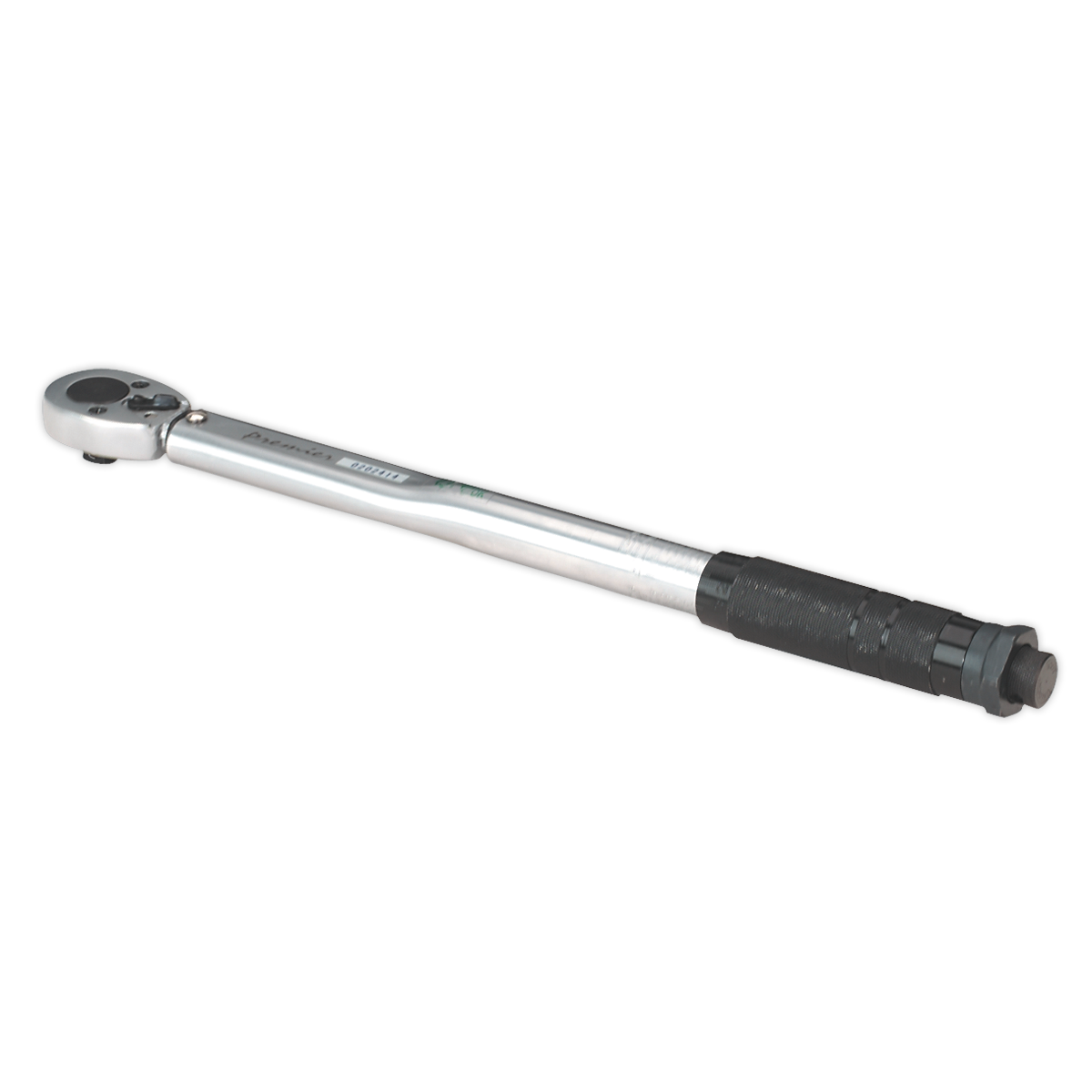 Introducing the Sealey Torque Wrench Micrometer Style 3/8"Sq Drive 7-112Nm(5-83lb.ft) - STW1011, a precision tool renowned for its calibrated accuracy. This torque wrench comes with a robust metallic handle and a black grip, featuring a Chrome Vanadium steel ratchet head and a square drive at one end.