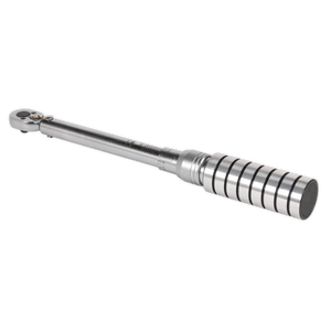 The Sealey Torque Wrench Micrometer Style 1/4"Sq Drive 4-20Nm(2.9-14.8lb.ft) - Calibrated - STW701 is crafted from Chrome Vanadium steel and features a cylindrical, ribbed handle, designed for precise tightening of bolts and nuts.