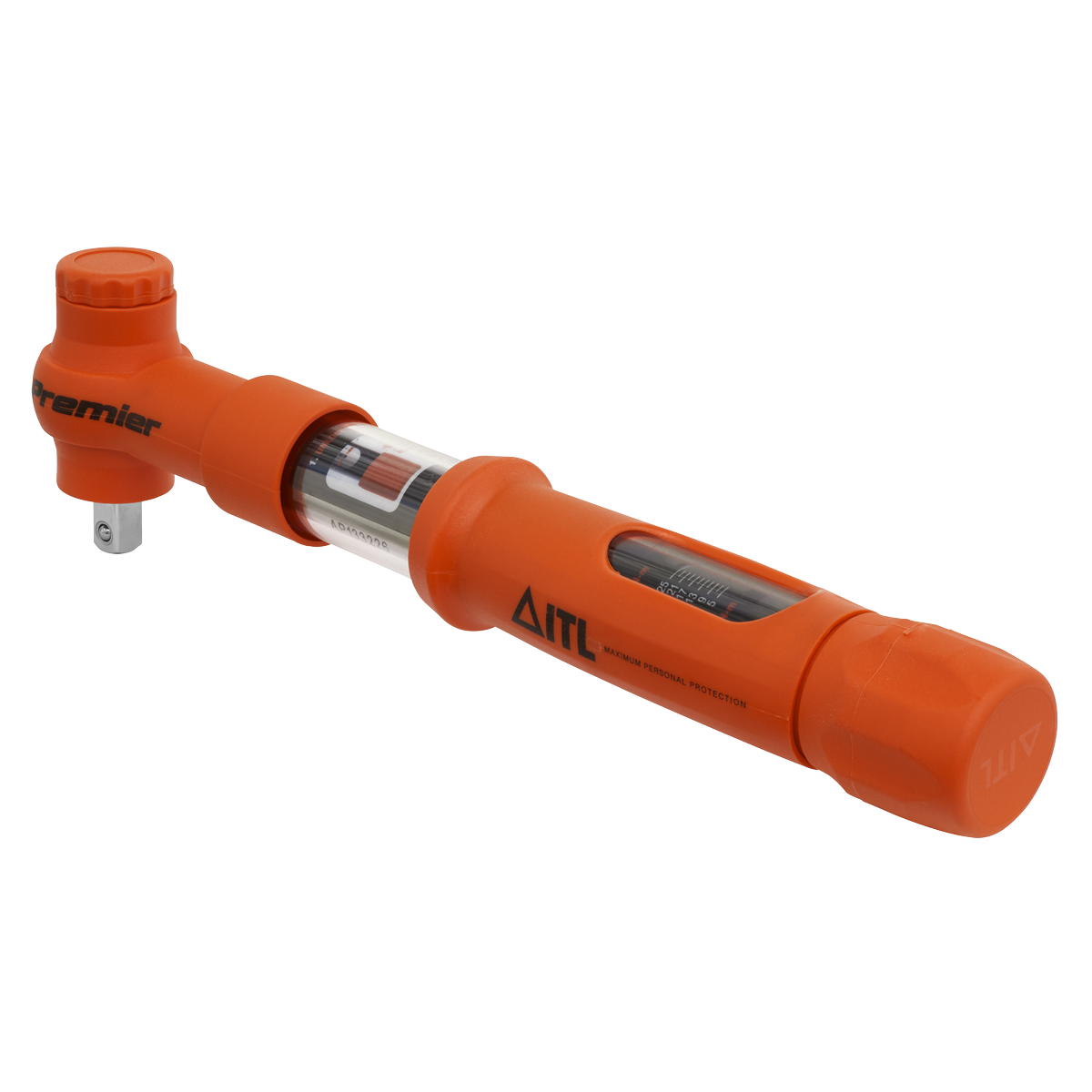 An insulated 3/8" square drive torque wrench with a digital display from Sealey, labeled "STW805," with an optional torque range adjustment of 5-25Nm.