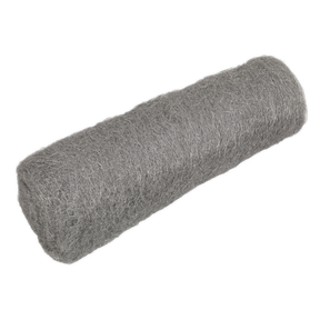 The Sealey Steel Wool #1 Medium Grade 450g - SW1 is a gray cylindrical scrub pad with a rough texture, perfect for cleaning surfaces.