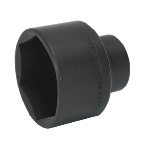 The Sealey Impact Socket 65mm Thin Wall 3/4"Sq Drive - SX015 is a black, cylindrical tool made of Chrome Vanadium steel, ideal for tightening or loosening nuts and bolts. This impact grade socket is part of the Premier Hand Tools collection.