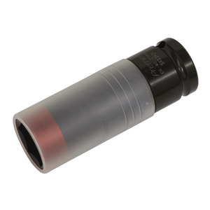 The Sealey Alloy Wheel Ultra-Power Impact Socket 21mm 1/2"Sq Drive (SX03921) is a black and grey socket adapter with a plastic sleeve partially covering it, designed with enhanced strength for impact use.