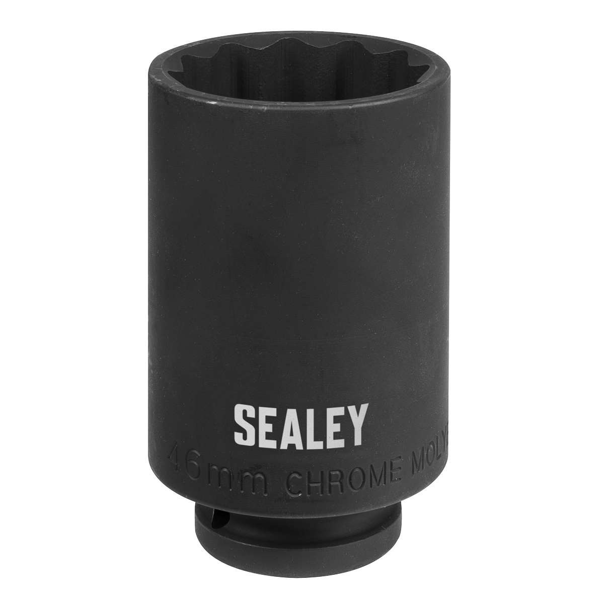 The Sealey SX046 is a 1/2" square drive, 46mm 12-point impact socket made from durable Chrome Molybdenum Steel, ideal for tackling drive shaft hub nuts.