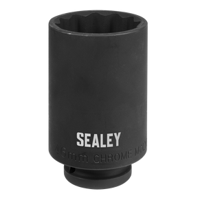 The Sealey SX046 is a 1/2" square drive, 46mm 12-point impact socket made from durable Chrome Molybdenum Steel, ideal for tackling drive shaft hub nuts.