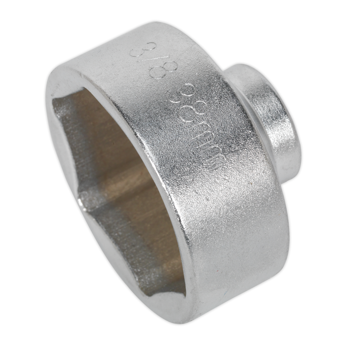 The Sealey Low Profile Oil Filter Socket 38mm 3/8"Sq Drive - SX115 is a high-grade steel tool featuring a hexagonal opening and low-profile design, making it perfect for cartridge-style filters.