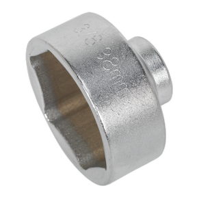 The Sealey Low Profile Oil Filter Socket 38mm 3/8"Sq Drive - SX115 is a high-grade steel tool featuring a hexagonal opening and low-profile design, making it perfect for cartridge-style filters.