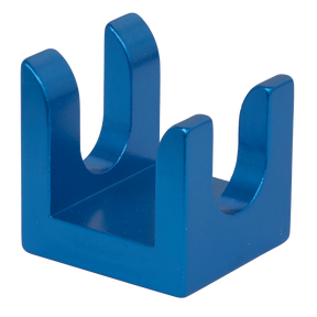 A durable, blue U-shaped metal bracket featuring two vertical slots, designed to hold or support items, reminiscent of the reliability found in BMW 3 Series components from Sealey's Fuel Line Disconnection Tool - BMW - SX199.