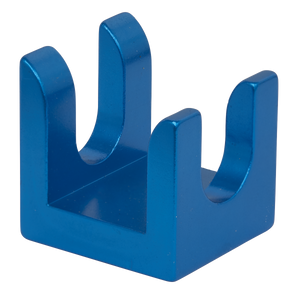 A durable, blue U-shaped metal bracket featuring two vertical slots, designed to hold or support items, reminiscent of the reliability found in BMW 3 Series components from Sealey's Fuel Line Disconnection Tool - BMW - SX199.