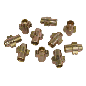 Ten brass hydraulic hose connectors from Sealey, Cutter C for SX299 (Pack of 10 - SX299DB), arranged on a white background.
