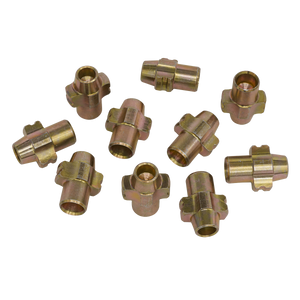 Ten brass hydraulic hose connectors from Sealey, Cutter C for SX299 (Pack of 10 - SX299DB), arranged on a white background.