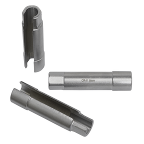 Image of the three socket wrenches from the Glow Plug Socket Set 3pc - SX4033 by Sealey, arranged in different orientations. The middle wrench, ideal for working on Alfa Romeo cars, is labeled with "CR-V 8mm.