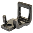 A versatile Sparex S Tine Clamp with helper 32x10mm, suitable for 50x12mm, featuring a three-sided design with a square opening, two prongs, and a circular hole for mounting—ideal for Universal Tractors (Part No. S.79397).