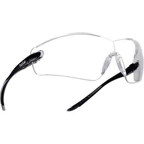 The Sparex COBRA S.162018 Safety Glasses feature clear lenses, black non-slip temples, adjustable nose pads, and panoramic vision for enhanced clarity.