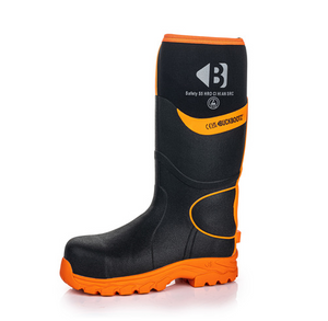 *STOCK CLEARANCE* - UK Size 4 - Buckler Hi-Viz Safety Wellies – Black & Orange Waterproof Boots | BBZ8000BK/OR