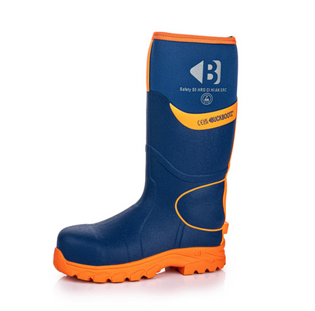*STOCK CLEARANCE* - Buckler Hi-Viz Safety Wellies – Blue & Orange Waterproof Boots | BBZ8000BL/OR