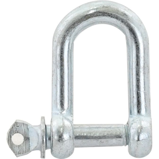 Introducing the Sparex Screw Type D Shackle—the ultimate in durability and strength. Made from galvanized mild steel, this silver metal U-shaped shackle features a threaded pin with an 8mm diameter and a 16mm jaw width. Available now from Sparex, Part No. S.2765.