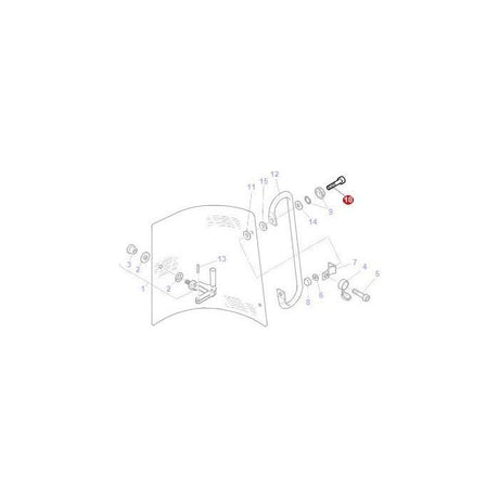 Diagram of a windshield assembly with numbered tractor parts, including a highlighted screw labeled as part number 3011842X1, specifically for the Massey Ferguson 5400 Series from AGCO.
