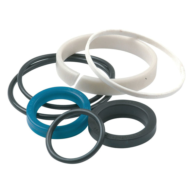 A collection of variously sized rubber and plastic O-rings and sealing rings from the Sparex Seal Kit (Part No. S.43343)—perfect for any steering cylinder or 4WD seal kit—against a white background.