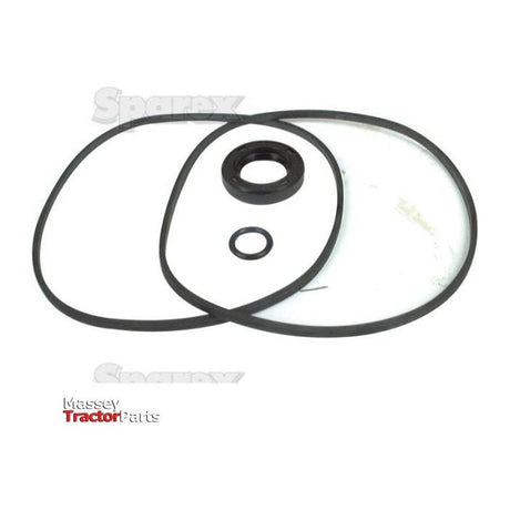 Image of a Sparex Seal Kit (Hydraulic Pump) | Sparex Part No.S.57972, featuring two large oval gaskets, one small circular gasket, and a large circular gasket for the hydraulic pump, displayed against a white background.