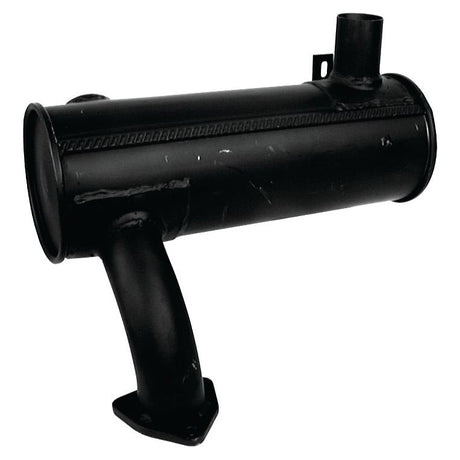 The Silencer - Underhood - S.19251 by Sparex is a black cylindrical muffler with an attached pipe and mounting bracket, coated in heat-resistant paint for durability.